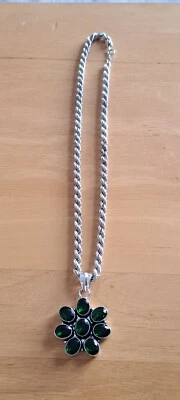 Very Rare Sterling Silver Chrome Diopside Pendant Necklace, 18Inches, Appro 25g. - Image 1 of 4