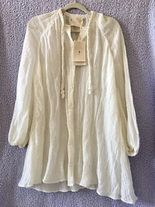 NWT Manebi LINEN Gauze Shirt XS/S  White Tunic Dress Long Sleeve Beach Cover Up - Picture 1 of 8