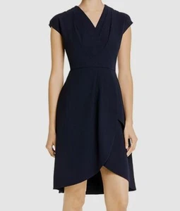 $128 Nanette Lepore Women's Blue V-Neck Short Sleeve Faux Wrap Dress Size 8 - Picture 1 of 4