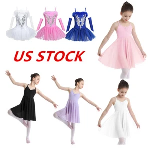 Girls Gymnastic Leotard Ballet Tutu Dress Princess Dancewear Costumes Outfits - Picture 1 of 50