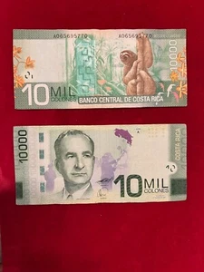 TWO 10,000 COLONES COSTA RICA CURRENT MONEY-XF 20,000 NEGOTIABLE NOTES = $40 US - Picture 1 of 14
