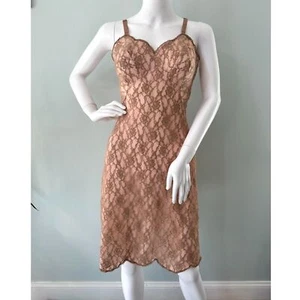 Vestido sin Mangas Romántico de Encaje Rosa Polvoriento Años 60 Camisón Chemise Talla 32 - Imagen 1 de 10