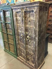 RECLAIMED Whitewash Rustic Antique Cabinet Teak Doors India Almirah Furniture