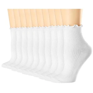 Womens White Ruffle Socks 10 PairsCasual Cute Ankle Socks Comfy Breathable Co... - Picture 1 of 7
