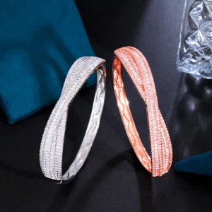 Encantador brazalete de cristal geométrico grande enchapado en oro rosa para dama joyería - Imagen 1 de 12