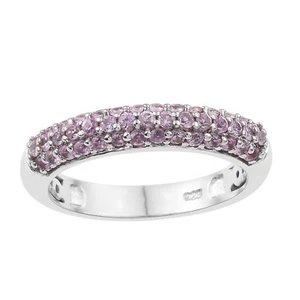 Well Crafted Sterling Silver Ring Adorned With Polished Pink Sapphire Gemstones - Picture 1 of 4