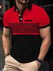Men's Striped Color Blocked Short Sleeve Lapel Golf Shirt, Casual size XL new