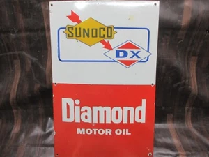 Porcelain Sunoco Diamond Motor Oil Enamel Metal Sign Plate Size 30" x 20" Inches - Picture 1 of 3