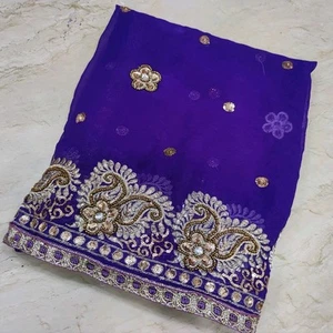 Vintage Indian Long Dupatta Scarf Sequins Hand Embroidery Georgette Veil Stole L - Picture 1 of 7