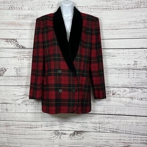 Jones New York Blazer Women’s Size 12 Red Tartan Plaid Button 100% Wool Vintage - Picture 1 of 19