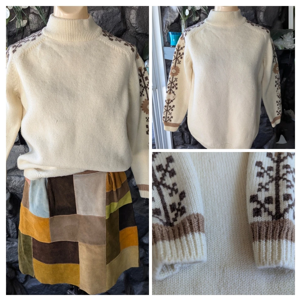 Suéter de Lana Aspen Skiwear Años 60 De Colección Marrón Crema Bordado Talla L Mod Ski Bunny Foto 1 de 4
