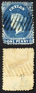 Ceylon SG63b 1d Deep Blue Wmk Crown CC Gebraucht - Bild 1 von 1