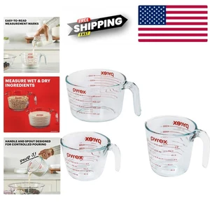 Precision Glass Measuring Cups 3 Pc Baking Cookware Set Includes 1 2 4 Cup Sizes - Picture 1 of 10