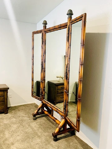 mirror . THEODORE ALEXANDER FAUX BAMBOO 3-WAY FULL-LENGTH FLOOR MIRROR Cover