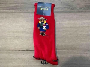 NEW POLO RALPH LAUREN TEDDY BEAR CAMPER/HIKING CREW SOCKS RED 889390 10-13 - Picture 1 of 3