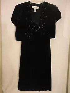 J R Nites Caliendo Black Velvety Crop Jacket Dress Fancy Event / Mother of Bride - Picture 1 of 7