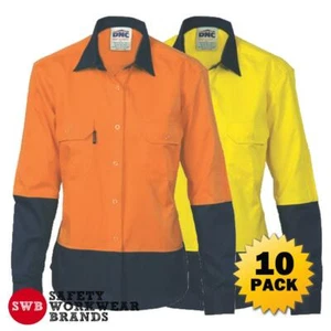 10 x DNC Workwear Ladies Hi Vis 2 Tone Cool Cotton Shirt L/S Work Tradie 3940 - Picture 1 of 3