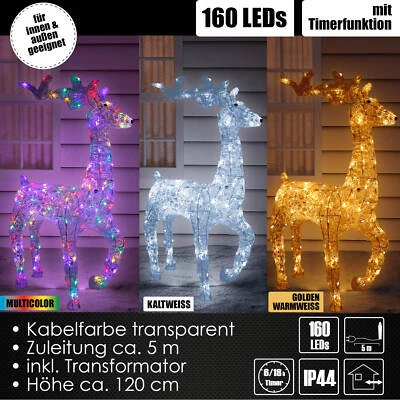 XXL LED Acryl Hirsch Weihnachtsfigur 120cm beleuchtet Weihnachtsdeko Außen/Innen - Bild 1 von 4