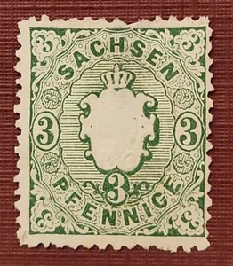 Lot 2. Germany Saxony 1863 Three Pfennige Emerald Green Embossed MNH - Picture 1 of 3