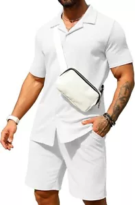 URRU Men's Shirt and Shorts Set Summer Outfits 2 Piece Fashion Short Sleeve Casu - Picture 1 of 10