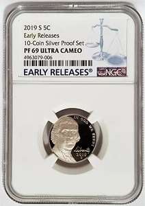 2019-S 5C JEFFERSON Nickel From 10-Coin SILVER PROOF SET NGC PF 69 Ultra Cameo - Picture 1 of 2