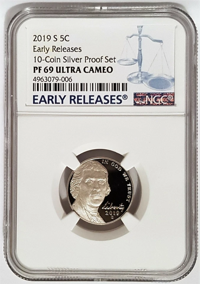 2019-S 5C JEFFERSON Nickel From 10-Coin SILVER PROOF SET NGC PF 69 Ultra Cameo - Image 1 of 2