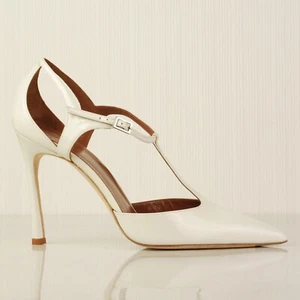GHAZAL Paris White Patent Jackie Stiletto T Bar Strap High Heels Shoes UK7 EU40 - Picture 1 of 17
