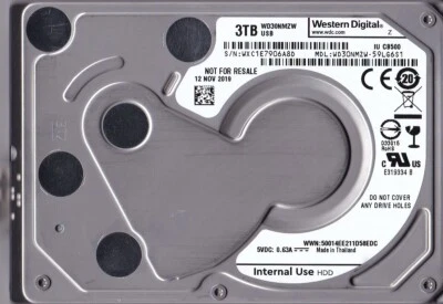 WD30NMZW-59LG6S1 s/n: WXC1E7 NOV 2019 Thailand 3TB USB 3.0 2.5" WESTERN DIGITAL - Image 1 of 4