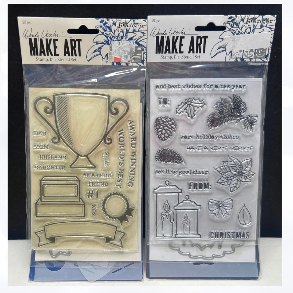 Ranger MAKE ART Wendy Vecchi Christmas Trophy Awards Rubber Stamps Dies Stencils - Image 1 of 1
