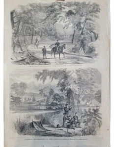 Grabado en bloque de madera Chickahominy Swamp 1862 Harpers semanal guerra civil AR Waud - Imagen 1 de 3