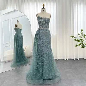 Sparkly One Shoulder Mermaid Evening Dresses with Overskirt Wedding Party Gowns - Picture 1 of 13
