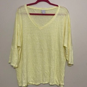 Blusa mujer Chico’s 100% lino 2 rayas amarilla playa casual vacaciones - Imagen 1 de 18