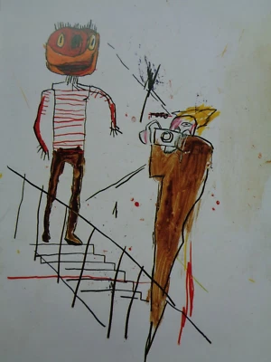 Impresión de arte pop Jean-Michel Basquiat 1983 fotógrafo hombres escaleras cámara foto Foto 1 de 3