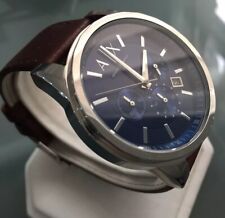 Mens Genuine Armani Exchange Chronograph AX2501 Navy Blue Watch Brown Leather