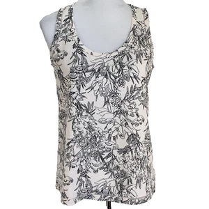 Ann Taylor ärmelloses Top Damen Größe S elfenbein schwarz Blumenmuster U-Ausschnitt Bluse - Bild 1 von 7