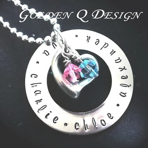 Personalised Family Name Heart Birthstone Necklace Mother's day Gift D116 - Picture 1 of 2
