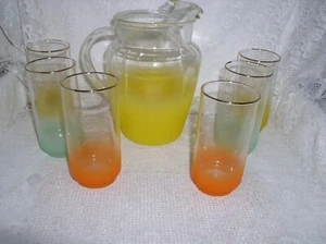 Satin 7 piece Beverage Set Libbey Pitcher Glassware NEW IN BOX Blendo MCM - Picture 1 of 2