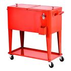 76L Outdoor Portable Rolling Cooler Ice Chest Patio Party Drink Cooler Cart Red