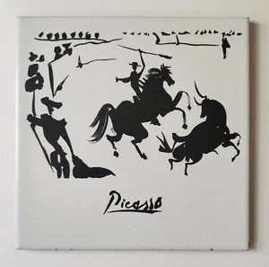 Pablo Picasso Tile Bullfight Scene Black & White Zirconio Made In Spain - Picture 1 of 4