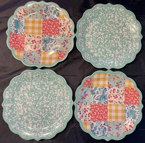 Pioneer Woman Teal Patchwork & Splatter Melamine Dinner Plates (Set Of 4) - Picture 1 of 1