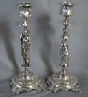 PAIR SILVERED BRONZE FIGURAL NEOCLASSICAL CANDLESTICKS C 1820s FRENCH