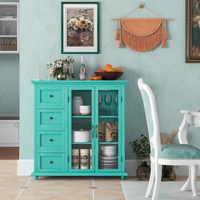 Costway Buffet Sideboard Table Kitchen Storage Cabinet w/4 Sliding Drawers Green - Image 1 of 4