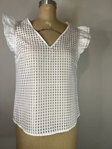 Womens Lightweight Top White Square Print Sheer Medium - Bild 1 von 5