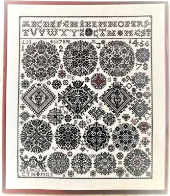 *VINTAGE CROSS-STITCH * PERMIN of Copenhagen * MUSEUM CELLE SAMPLER 1826 * LG - Image 1 of 4
