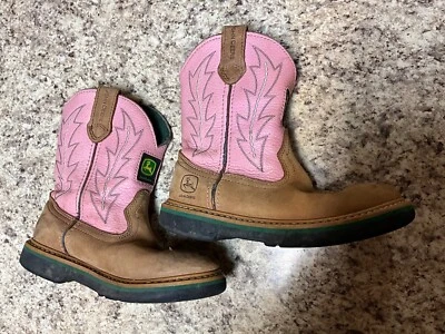 John Deere Girl Leather Embroidered Boots Girl 13M Pink - Image 1 of 4