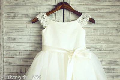 Lace Tulle Cap Sleeves TUTU Flower Girl Dress Wedding Easter Junior Bridesmaid - Photo 1/4