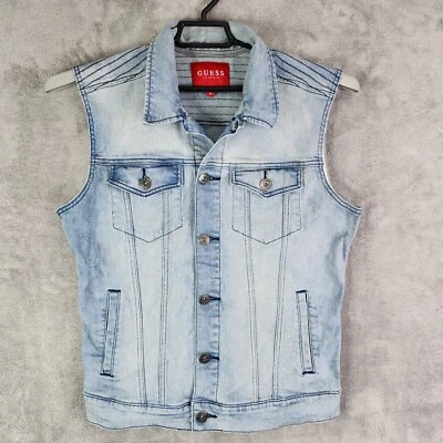 Chaleco vaquero de mezclilla azul Guess para mujer sin mangas con botones delanteros talla M mediano Foto 1 de 4