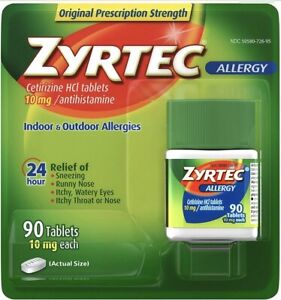 New Zyrtec Allergy 24 Hour 10mg 90 Tablets (exp. 08/2024)