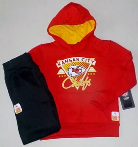 KANSAS CITY CHIEFS HOODED SWEATSHIRT HOODIE SWEATPANTS BOYS M 5-6 POLYESTER NWT - Picture 1 of 4
