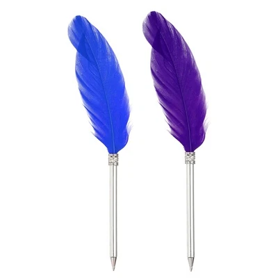 Feather Ballpoint Pens Bulk, 2Pcs Writing Pens Style 2, Blue/Purple - Image 1 of 4